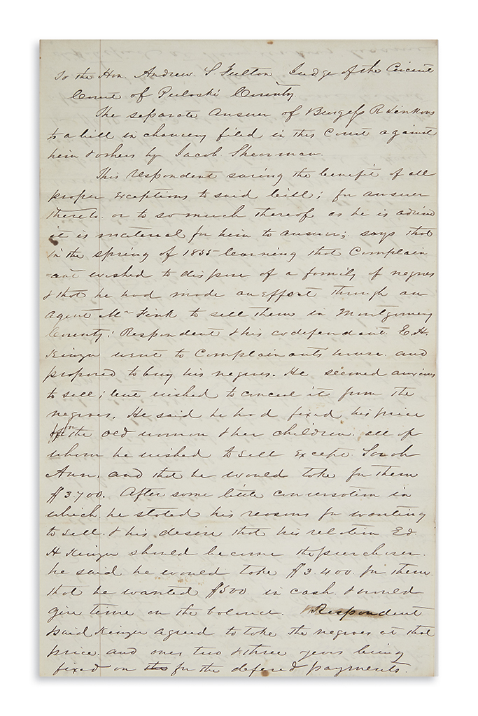 (SLAVERY AND ABOLITION.) Testimony regarding a complicated slave sale in western Virginia.